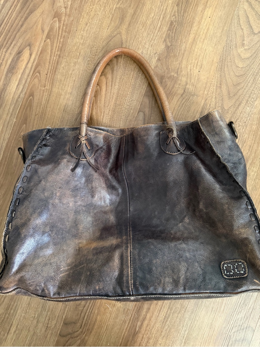 BED|STU Distressed Brown Leather Tote with Top Handles - Picture 2 of 9